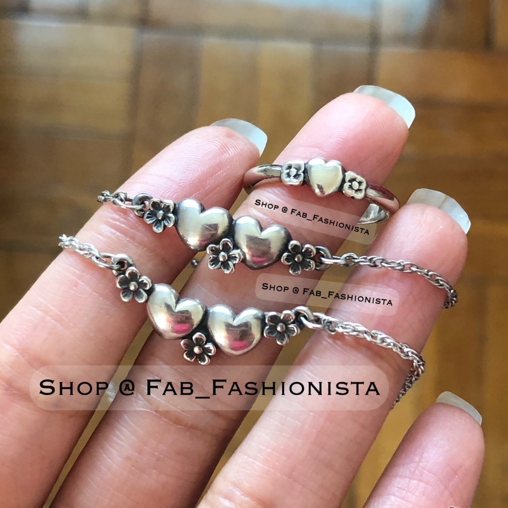 James Avery Sterling Silver Retired Flower Heart Ring Bracelet Necklace Set - Picture 4 of 17